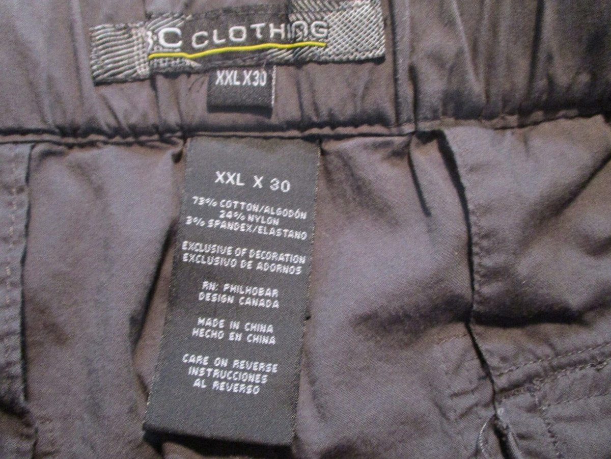 BC Clothing Cargo Pants Mens 2XL Gray Straight Leg Button Zipper Buckle Pockets