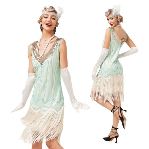 Damen 1920 20er / 30er Jahre Gatsby Kostüm Kleid Flapper Fransen Party kleid DEU - Bild 13 von 25