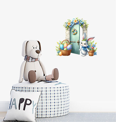 Wandbild Osterhase Hase Blume Ei bunt Vinyl Aufkleber Abziehbilder a10004