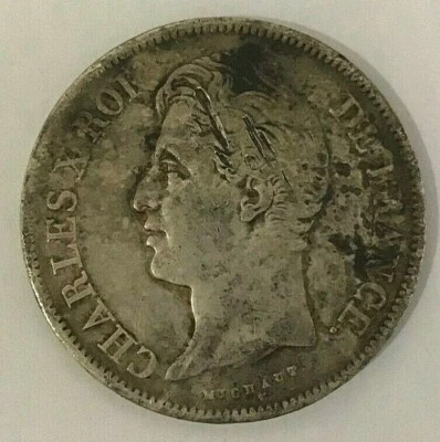 MONNAIE DE 5F ECU EN ARGENT CHARLES X ROI DES FRANçAIS 1828 B ROUEN - Photo 1/3