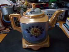 Vintage Tea Pot Japan Hand Painted Peach Lusterware Art Deco