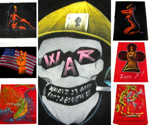 Vintage Authentic Vietnam War Paintings Velvet Lot of (7) Nudes Art Political