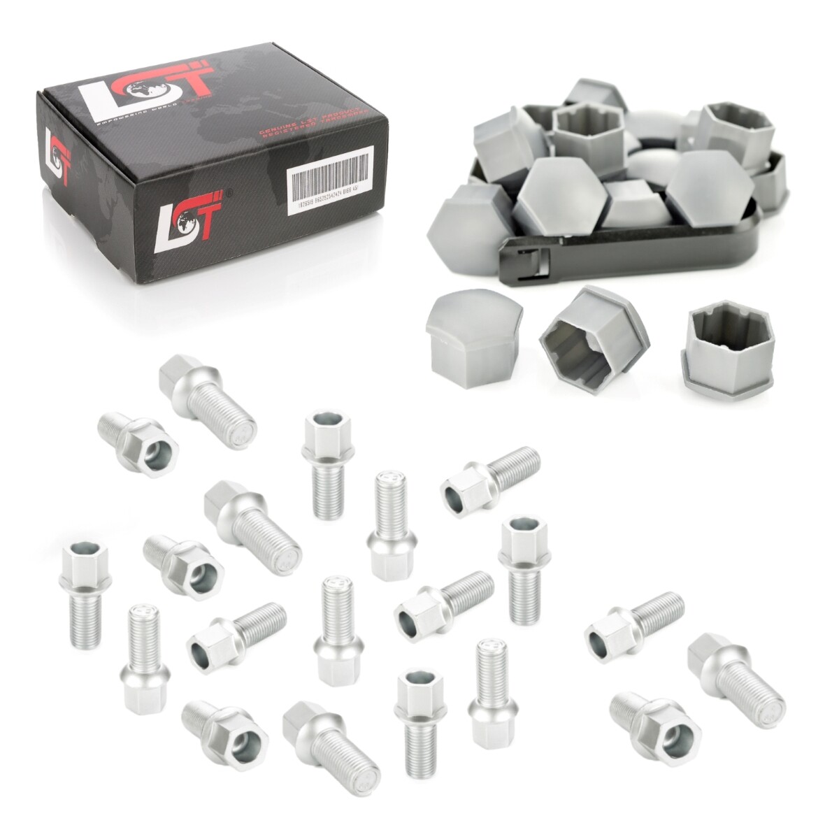 20X Wheel Bolts Set With Caps Ball Seat M14X1.5X27 For AUDI A4 B5 B6 B7 B8 B9