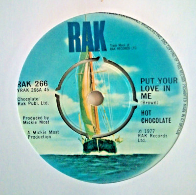 hot chocolate - put your love in me - excellent condition 7'' vinyl 45 rpm rak