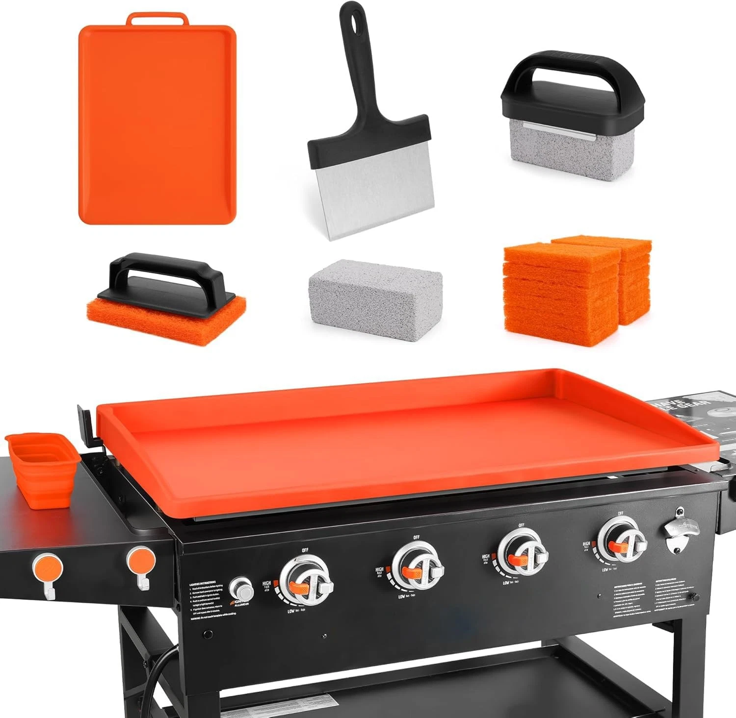 WYZJC Upgraded Blackstone Griddle Cleaning Kit, with 36 36 inches, Orange