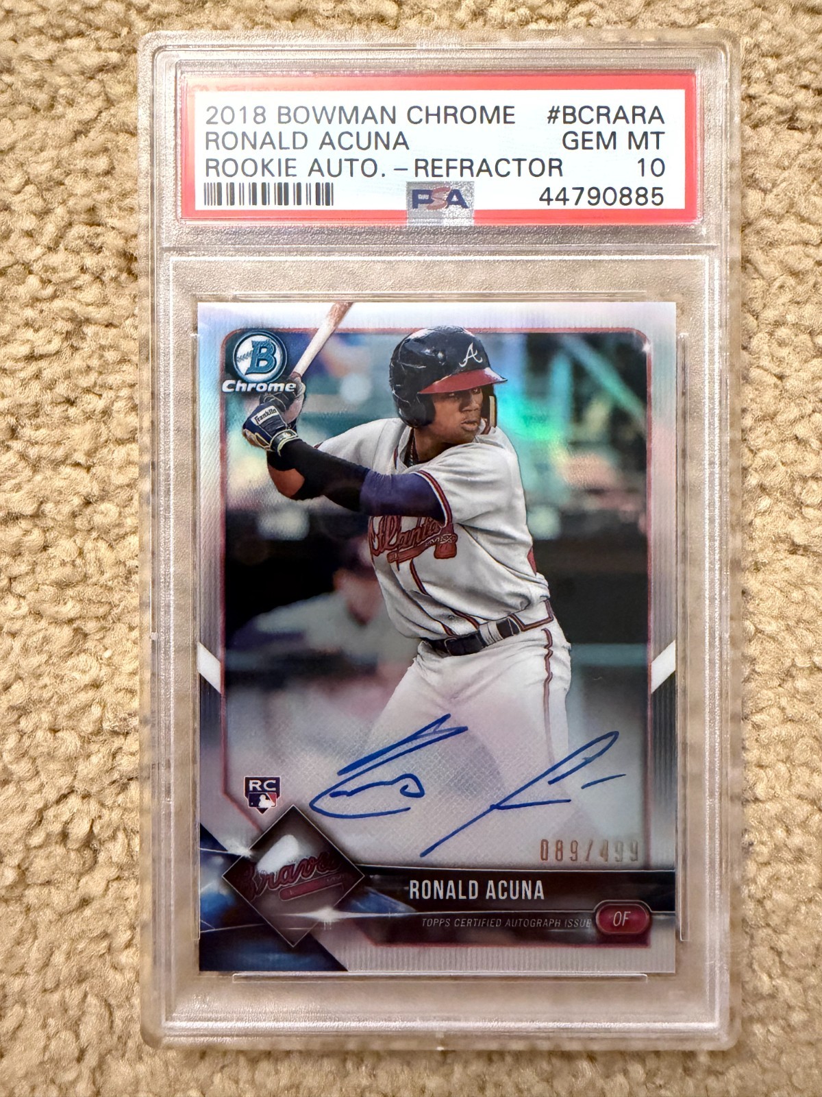2018 Bowman Chrome Ronald Acuna Jr. (RC) Rookie Auto Refractor /499 PSA 10 view 1