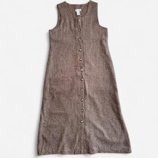 Vintage Christopher & Banks Brown Tone Tweed Button Front Sleeveless Maxi Dress