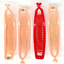 Lot of 4 Vintage 80s 90s Banana Hair Comb Clips 6" Peach and Red Plastic