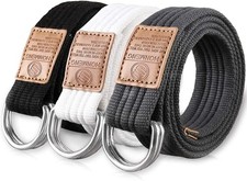 3 Pack Canvas Web Belts 1.25" Double D-Ring Buckle Adjustable Military Style