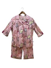 Nick Nora pajama set Women s L NEW Crisp Cotton Rolltab Sleeves Pink Chairs