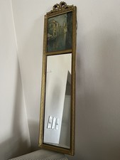 Vintage 2 Panel Bow Etched Gold Wood Gesso Buffet Mantle Wall Mirror Ornate 29”