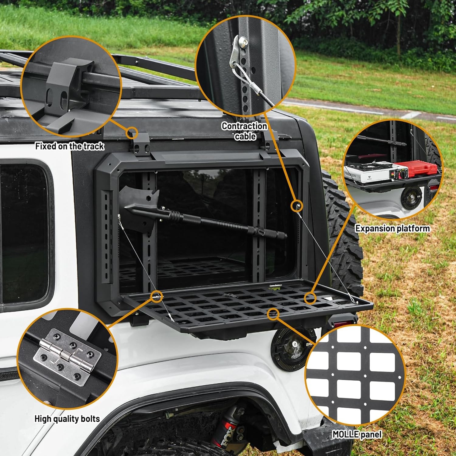 Rear Window Storage Tactical Table Molle Panel For 2018-24 Jeep Wrangler JL JLU