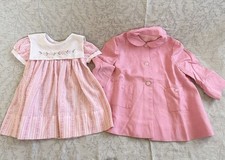 Vtg Nannette Toddler Girls Pink Flowers Striped Dress  Pink Coat MI USA