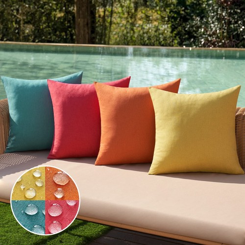 Pack of 4 Decorative Outdoor Throw Pillow Covers Linen Waterproof Pillow Cove...