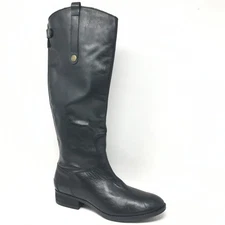 Sam Edelman Penny Riding Boots Shoes Womens Size 8.5 Black Leather Back Zip Up