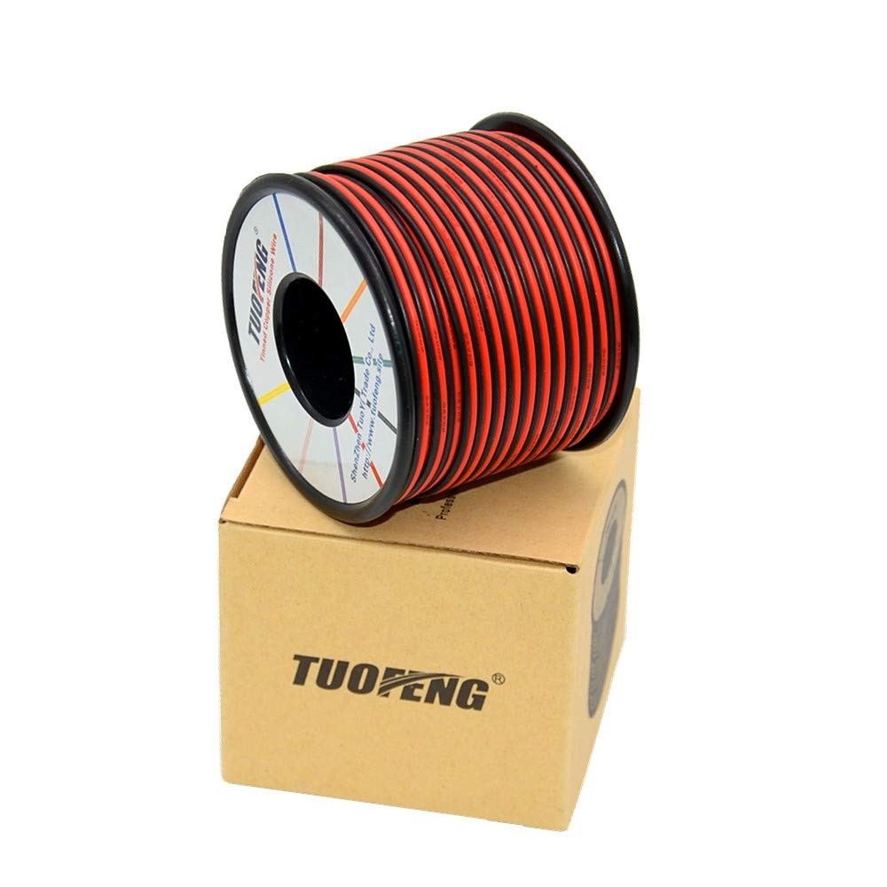 20 AWG Silicone Wire 100ft 2 Conductor Parallel Black Red for LED Strips RC DIY