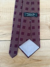 Christian Dior Men's Tie Necktie Red Maroon 100% Silk Made in USA Vintage 56”