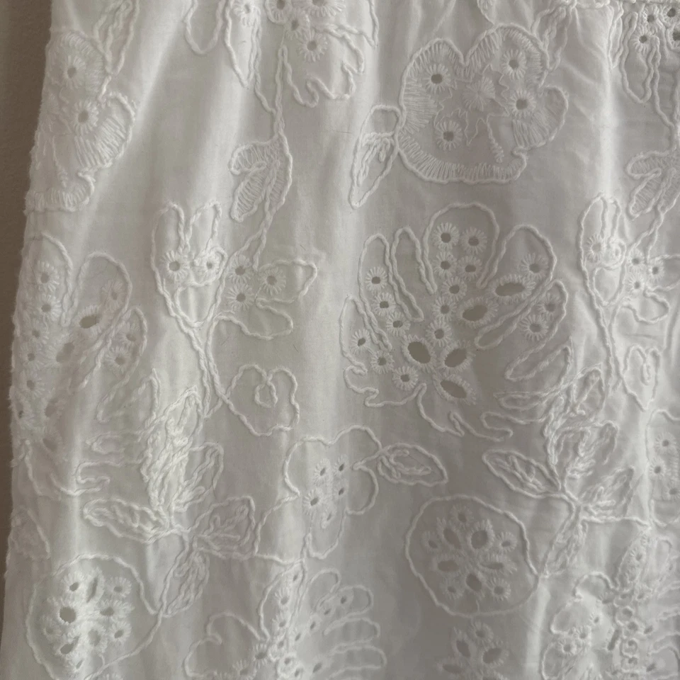 Sofia Vergara White Eyelet Tiered Smocked Maxi Skirt Cottagecore Prairie Sz M EC - Image 2 of 4