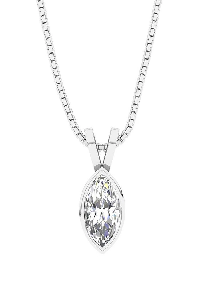 I1 G 0.25 Ct Round Diamond Solitaire Pendant Necklace 4 Prong 18K White Gold - Image 2 of 4