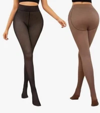 Justay 2 Pairs Fleece Lined Tights Winter Thermal Fake Translucent Fleece