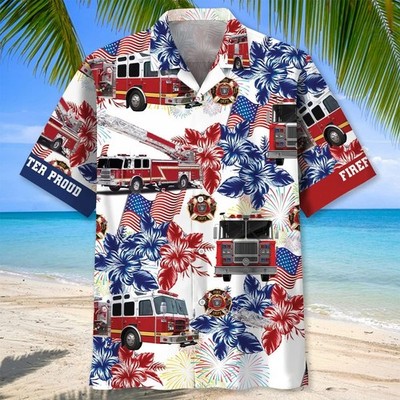 Firefighter Proud Fire Truck Hawaiian Shirt Cool Mens Apparel Gifts For Firefigh