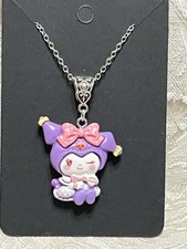 Sanrio Hello Kitty Purple Kuromi Resin Pendant Silver Necklace 18