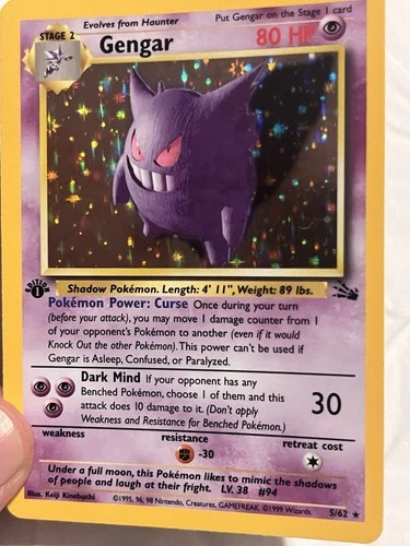 Pokemon TCG Gengar Fossil Set Holographic  5/62 Rare WOTC 1999 LP+/NM Vintage