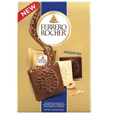 Ferrero Rocher Assorted Chocolate Squares, Hazelnut Crunchy Crispies, 16.6 oz.