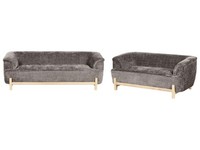 5-Sitzer Sofa Set Chenille Stoff Braun Mit Breiten Armlehnen HolzfüßE Alnor