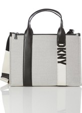 DKNY Tote Bag Logo Accent Dual Handles Zip Closure Gray Black White Designer