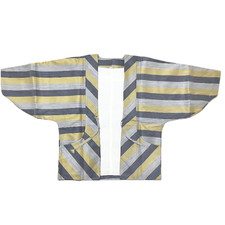 Vintage Japanese Haori Jacket Gray Striped pattern Showa Era Wafuku Small Used