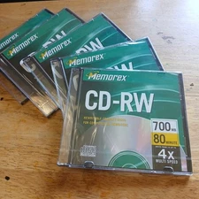Lot 5 Blank Memorex CD-RW 700 MB New Sealed 80 Minute CD Disc Write 4x Speed NEW