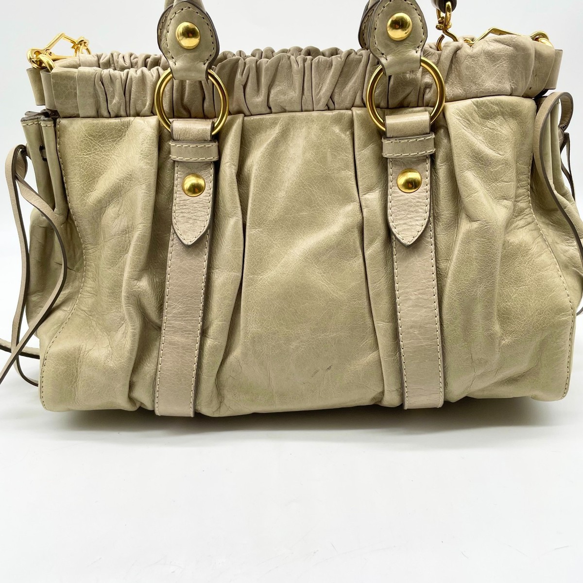 Miu Miu Vitello Lux 2way Handbag Beige Leather Shoulder Bag 197