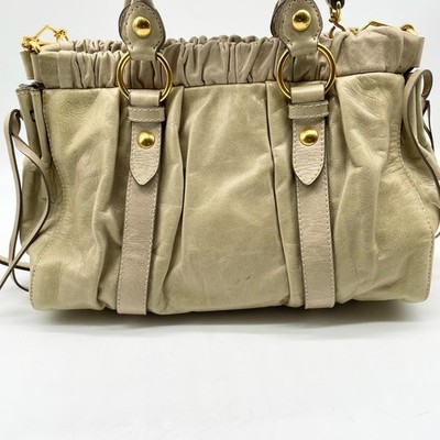 Miu Miu Vitello Lux 2way Handbag Beige Leather Shoulder Bag 197