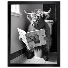 Funny Highland Cow Bathroom Wall Art,Rustic Farmhouse Wall Decor with Cow Can...