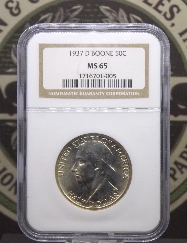 1937 "D" Commemorative *BOONE* Silver Half Dollar 50c NGC MS65 #005 Gem BU ECC&C - Image 3 of 4