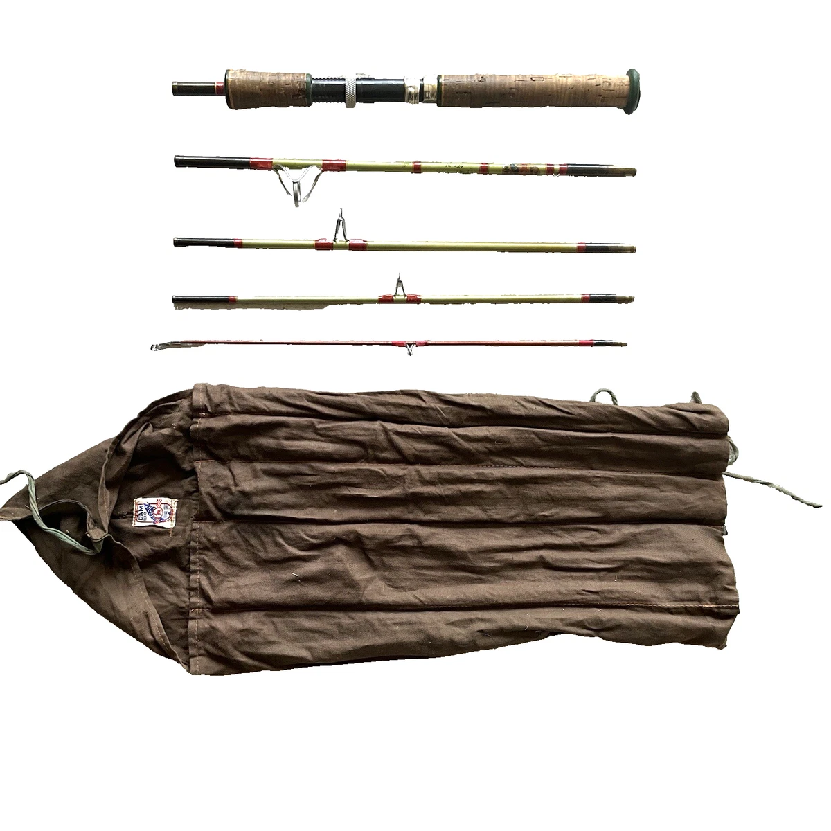 Varilla de Viaje DAM Vintage Agarre de Cinco Piezas Varilla Giratoria Modelo Raro 6' con Bolsa de Viaje