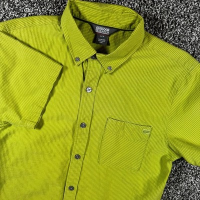 Outdoor Research Tisbury Mens Small Green Striped Short Sleeve Button Down Shirt