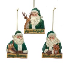 Kurt Adler Winter Green Santa With Owl, Fox  Reindeer Flat Back Ornament E1091