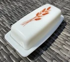Vintage Pyrex Autumn Harvest Wheat Covered Glass Butter Dish 72-B 24