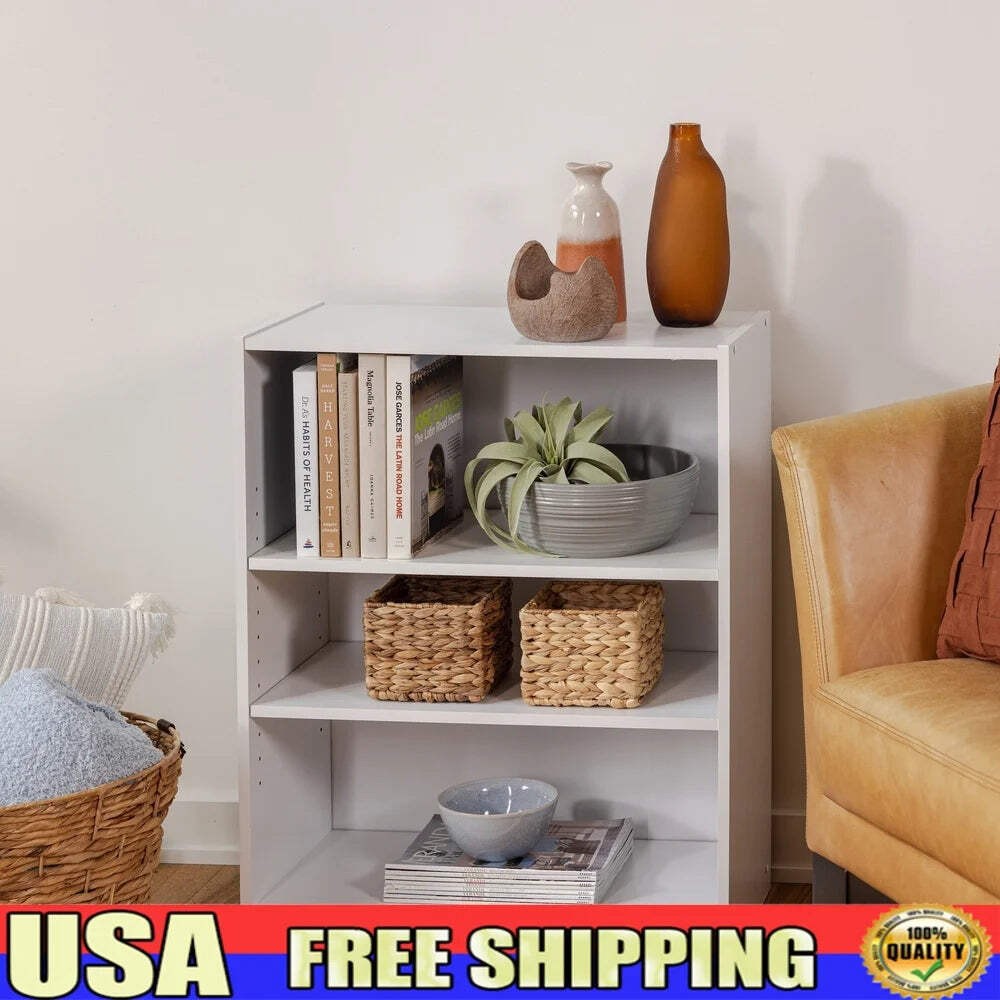 3-Shelf Bookcase Adjustable Shelves Modern Closed Back Storage Unit
