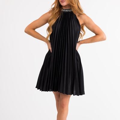 open lace back dress Sleeveless Pleated Skirt Mini Dress