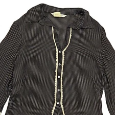 Studio M Women's 100% Silk Long Sleeve Button Down V-Neck Black Shirt Size Large