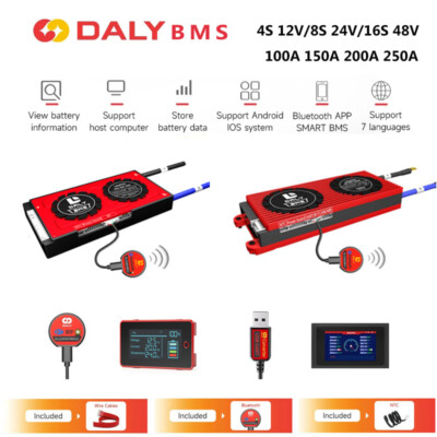 Daly Smart BMS LiFePO4 4S 12V 8S 24V 16S 48V 100A-250A w/Balance +Bluetooth lot