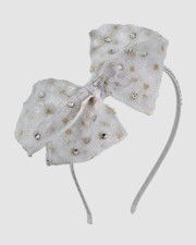  32 Bari Lynn Kids' Girl's White Lace Bow Crystal Embellished Headband