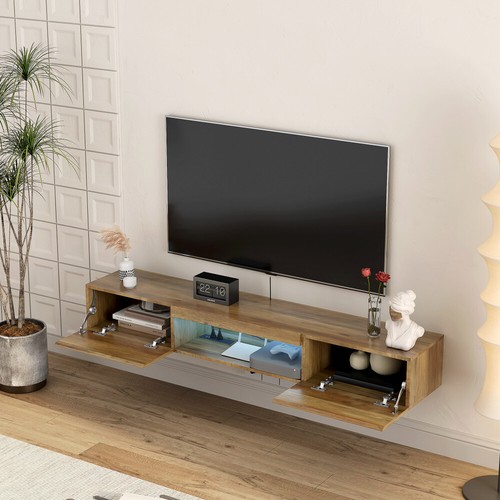 Floating TV Stand with LED Lights & Power Outlet - Wall Mounted Shelf - Picture 30 of 34