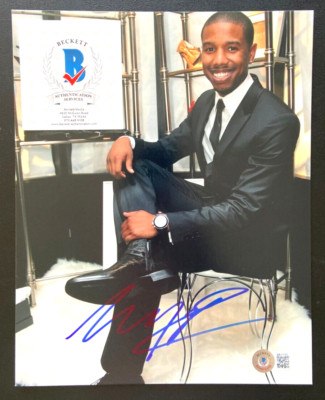 MICHAEL B JORDAN SIGNED 8X10 PHOTO CREED BLACK PANTHER JUST MERCY BAS E