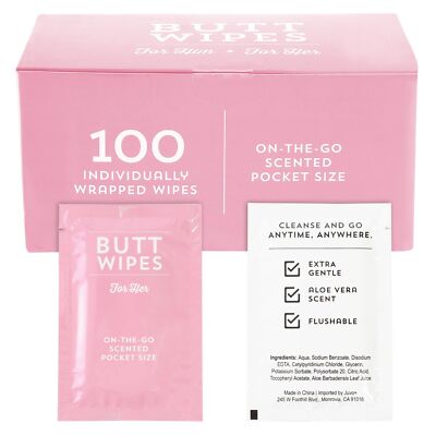 100 Pack Wet Travel Wipes Flushable Aloe Vera Scented Individually Wrapped