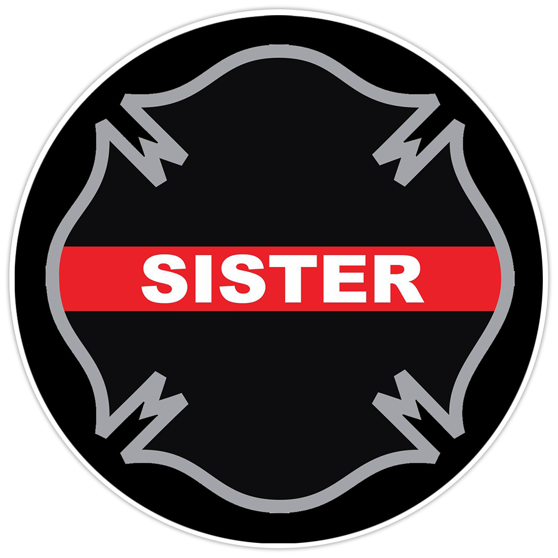 Thin Red Line Sister Firefighter Cross Bumper Sticker Military Vinyl Decal 5"