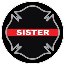 Thin Red Line Sister Firefighter Cross Bumper Sticker Military Vinyl Decal 5"